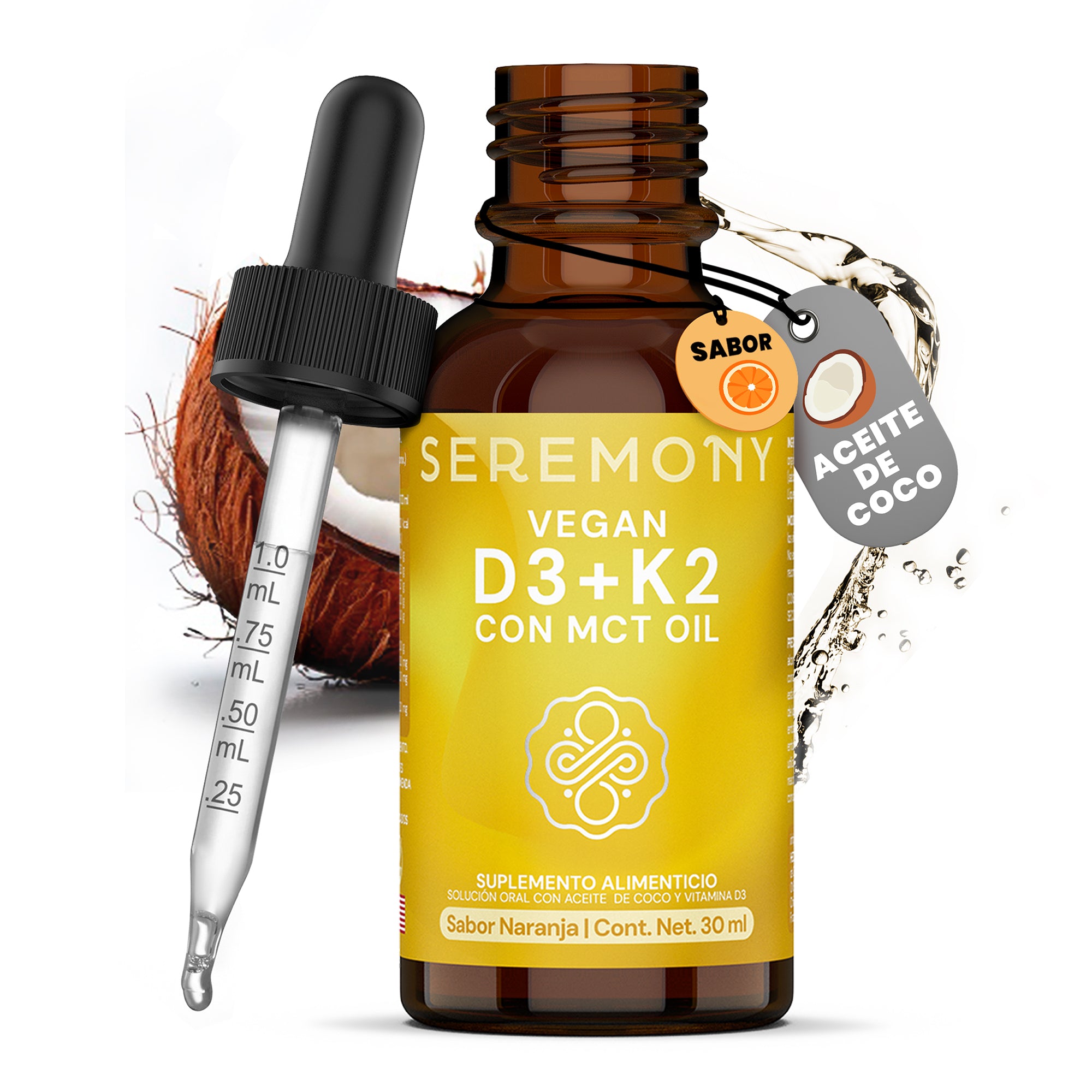 Vitamina D3 + K2 en Gotas con Aceite de Coco MCT Orgánico