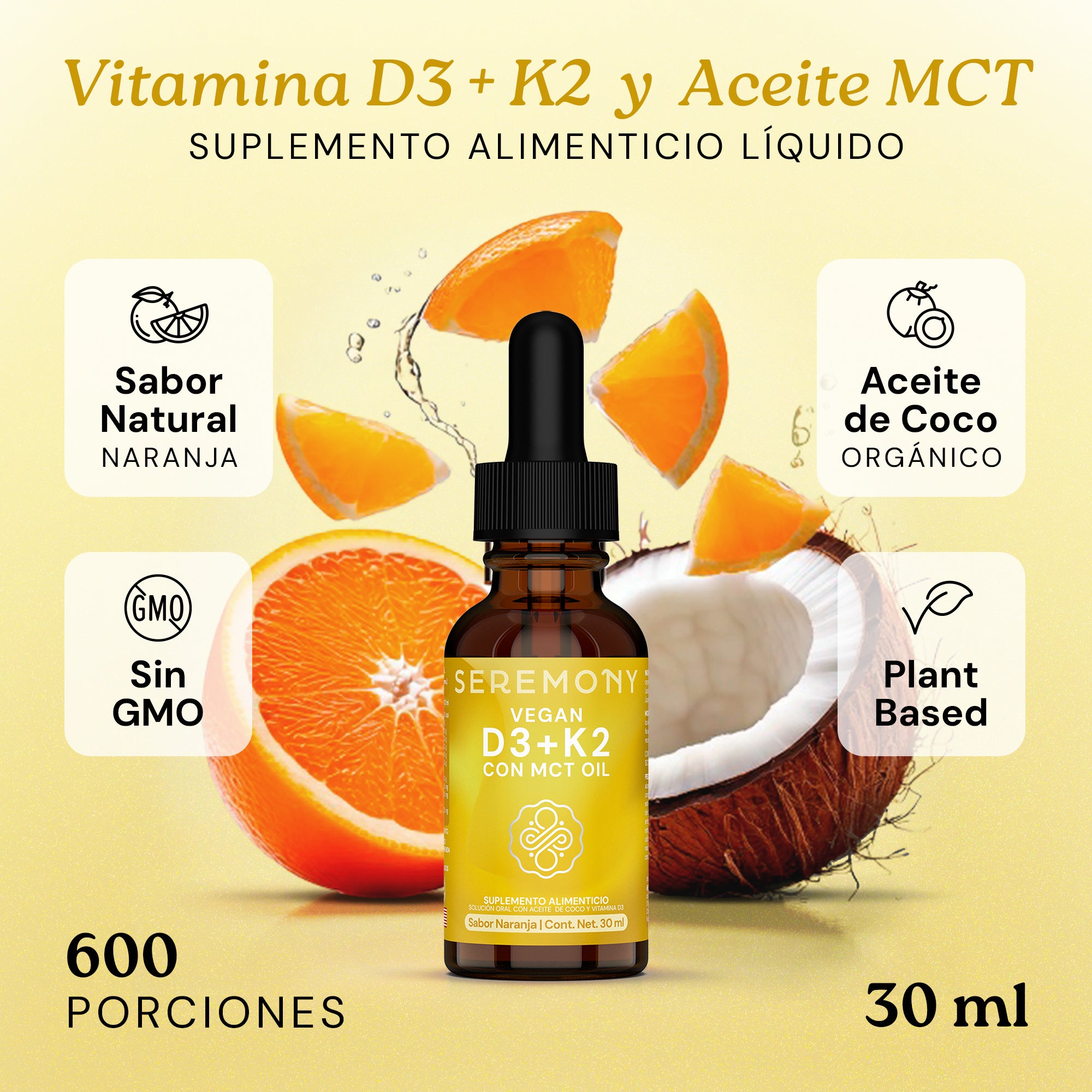 Vitamina D3 + K2 en Gotas con Aceite de Coco MCT Orgánico
