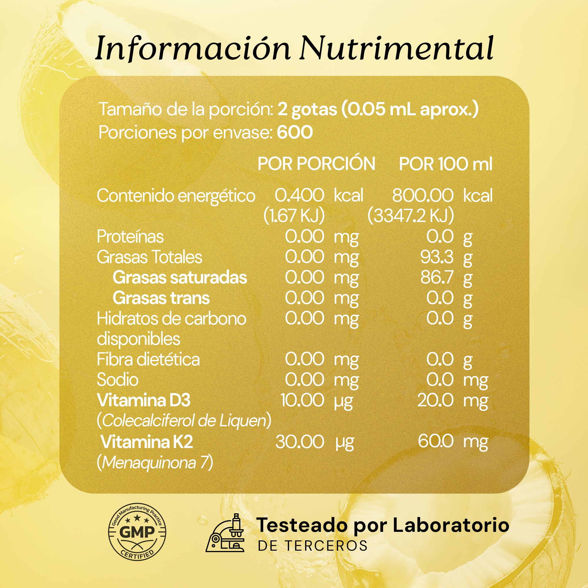 Vitamina D3 + K2 en Gotas con Aceite de Coco MCT Orgánico