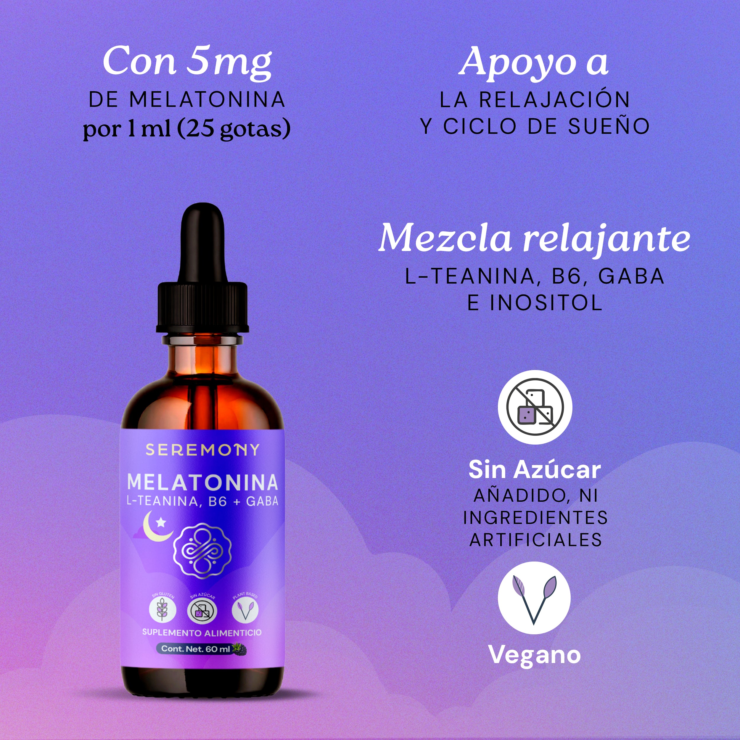 Melatonina Líquida con L-Teanina, B6 y GABA | Sin Azúcar | Vegana