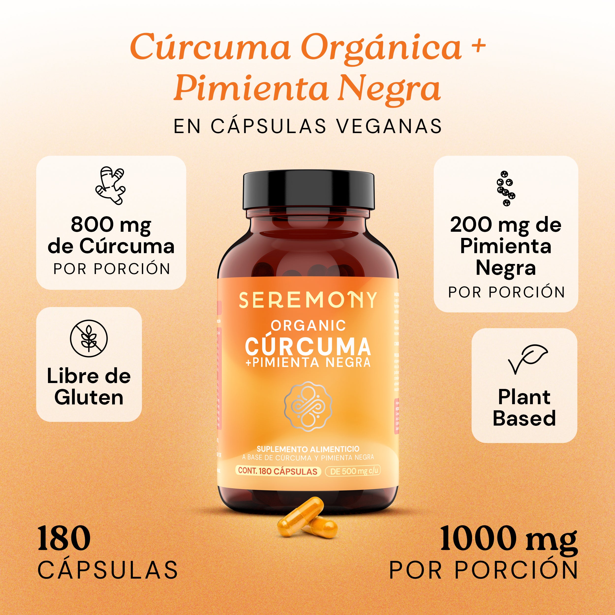 Cápsulas de Cúrcuma Orgánica y Pimienta Negra