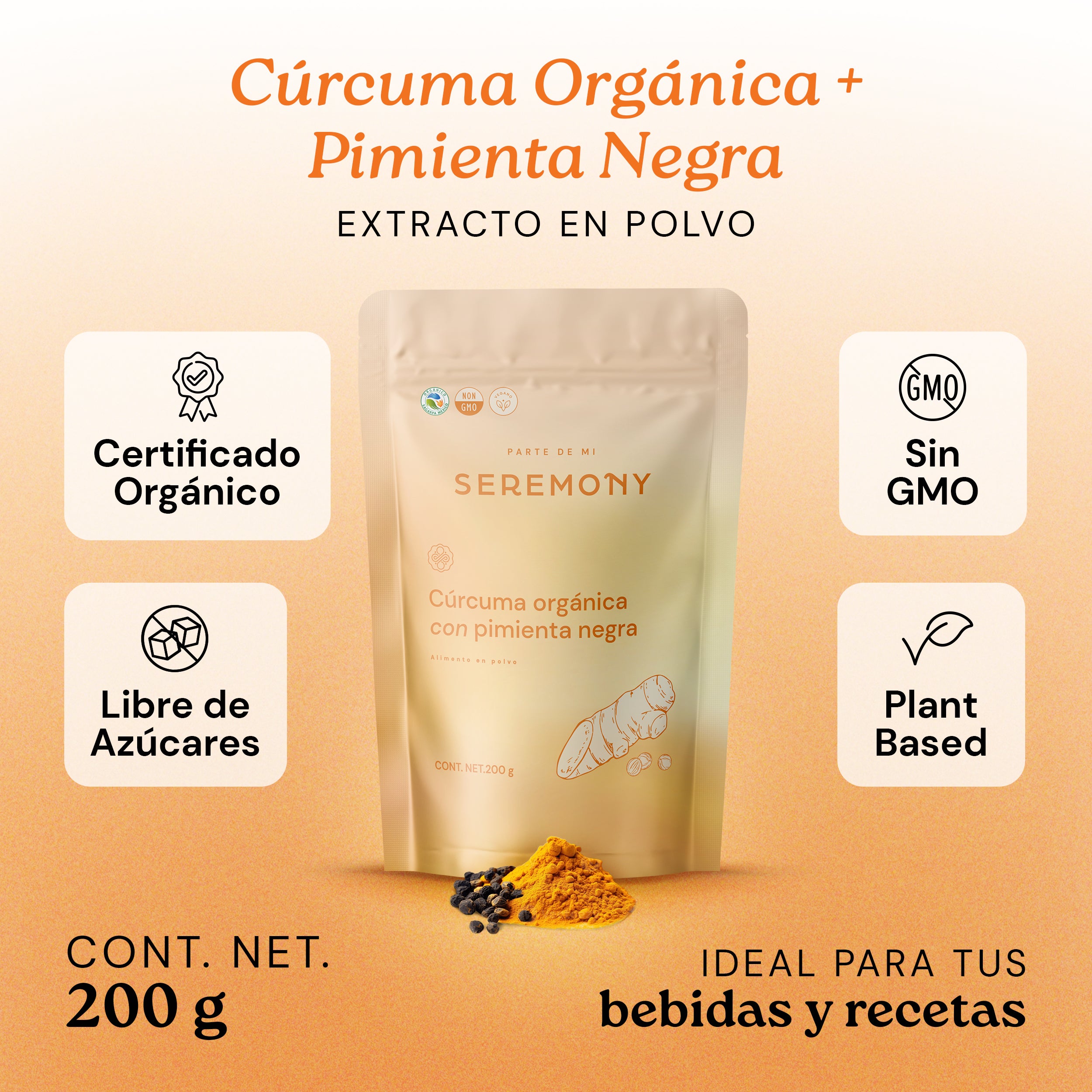 Cúrcuma Orgánica con Pimienta Negra 200 g