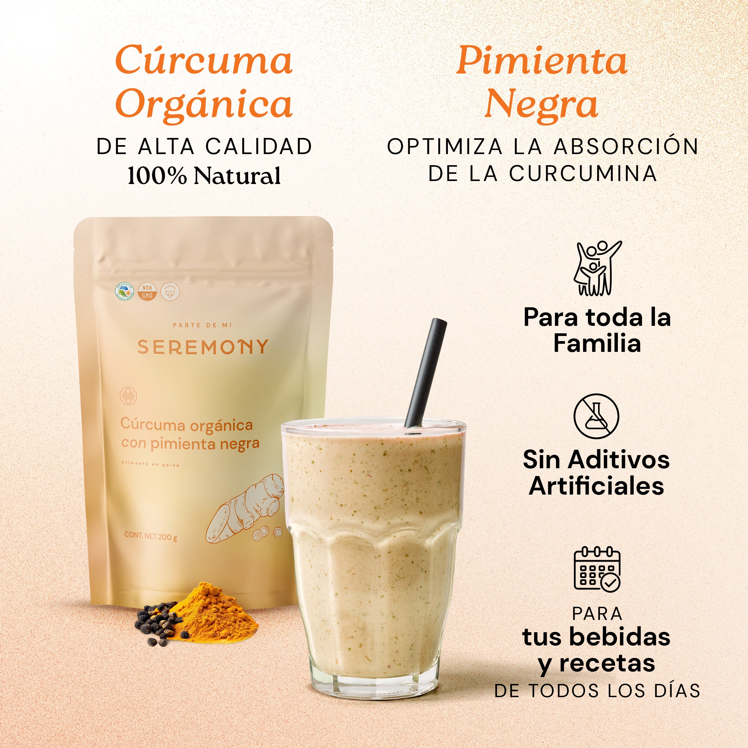 Cúrcuma Orgánica con Pimienta Negra 200 g