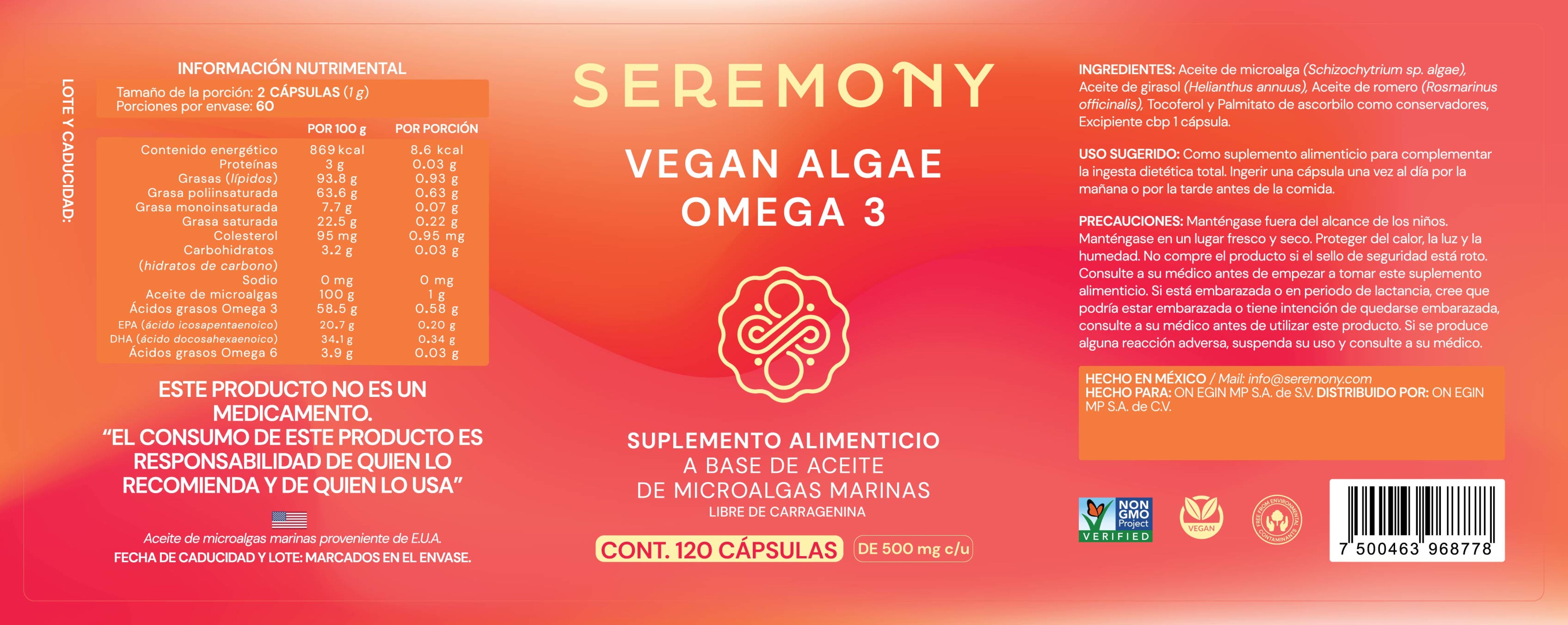 Omega 3 Vegano a Base de Aceite de Fitoplancton Marino Puro - Fuente de DHA y EPA